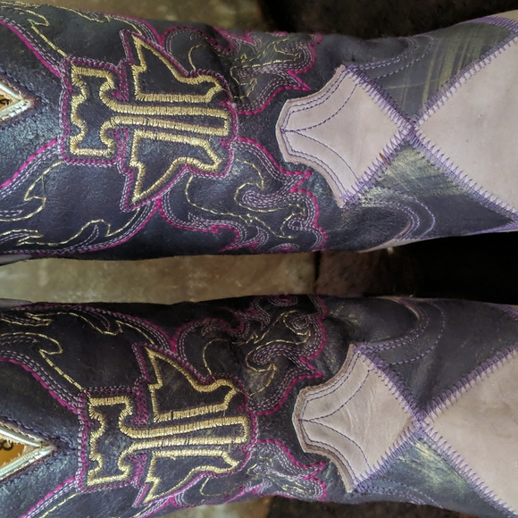 TIN HAUL "Sugar Cube" light & dark purple argyle cowgirl boots square toe sz 8.5 - Picture 12 of 16